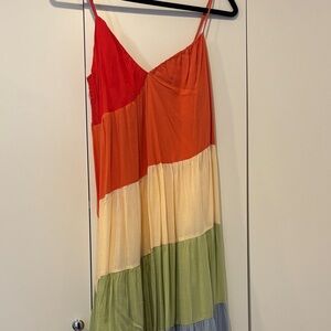 Lucy Paris Colorblock Midi Dress - Red, Orange, Cream, Green, Blue